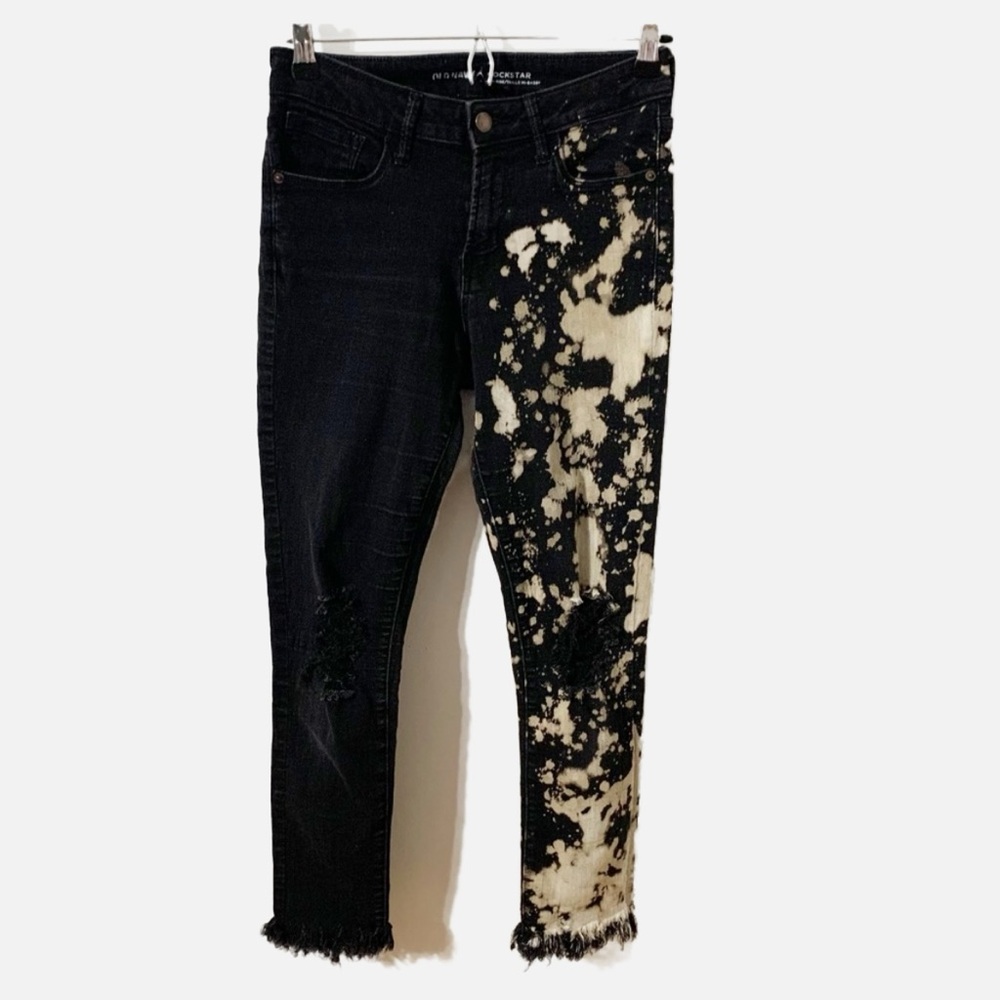 Old Navy Rockstar Mid-Rise Long Raw Edged Hem Distressed and Bleached Dyed Jeans